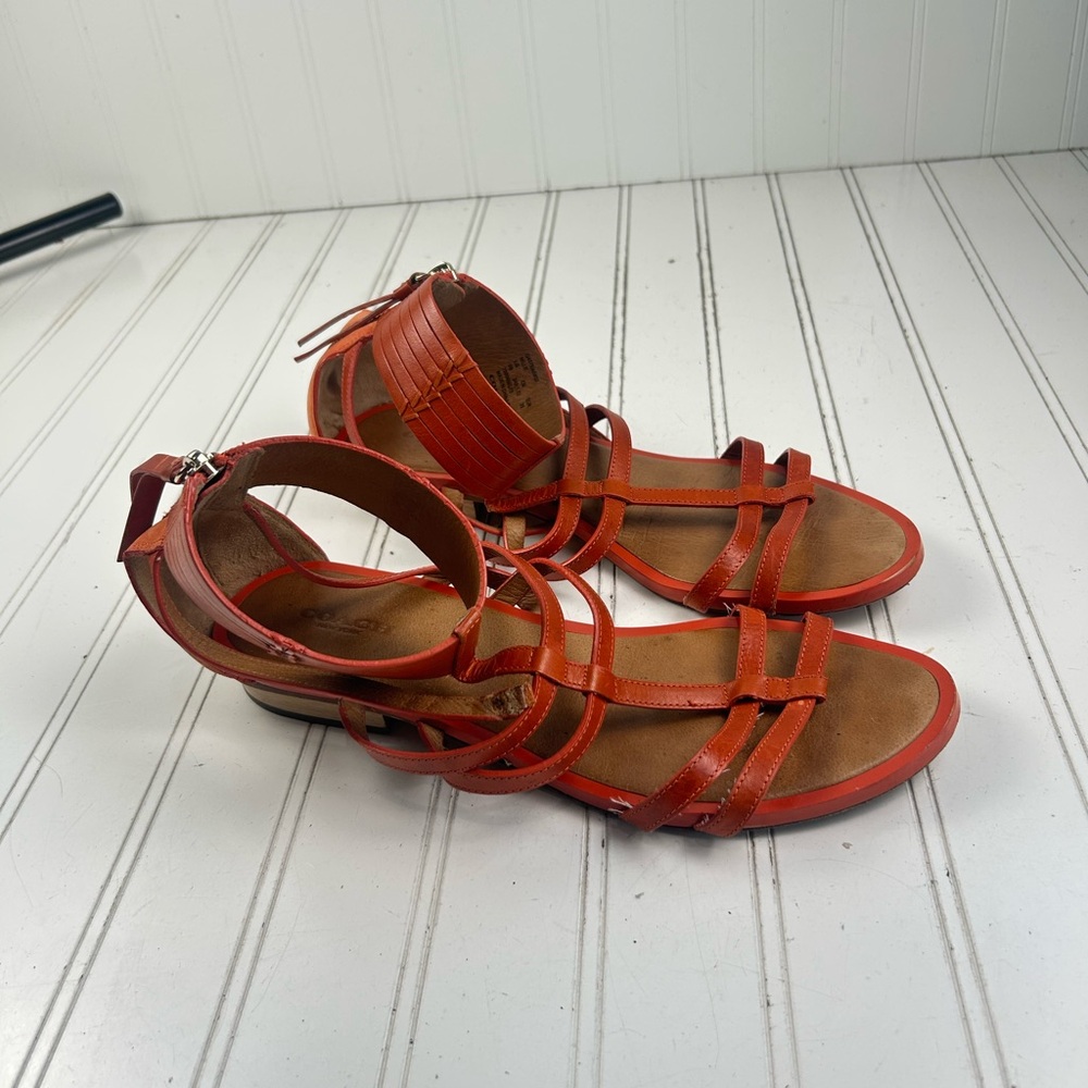 Coach Nillie Orange Leather Gladiator Sandals Strappy Ankle Zip Women’s Size 9B - Picture 2 of 10